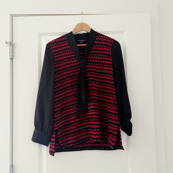 Ming Wang Chenille Tie Neck Metallic Top - Picture 1 of 7